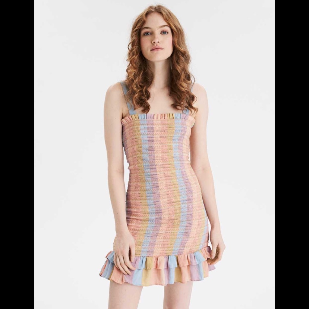 American Eagle Smocked Rainbow Bodycon Mini Dress HSLOT Size S